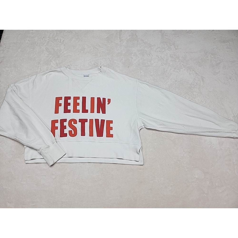 Chicka D Crop Top  Feeling Festive‎ Shirt White Small